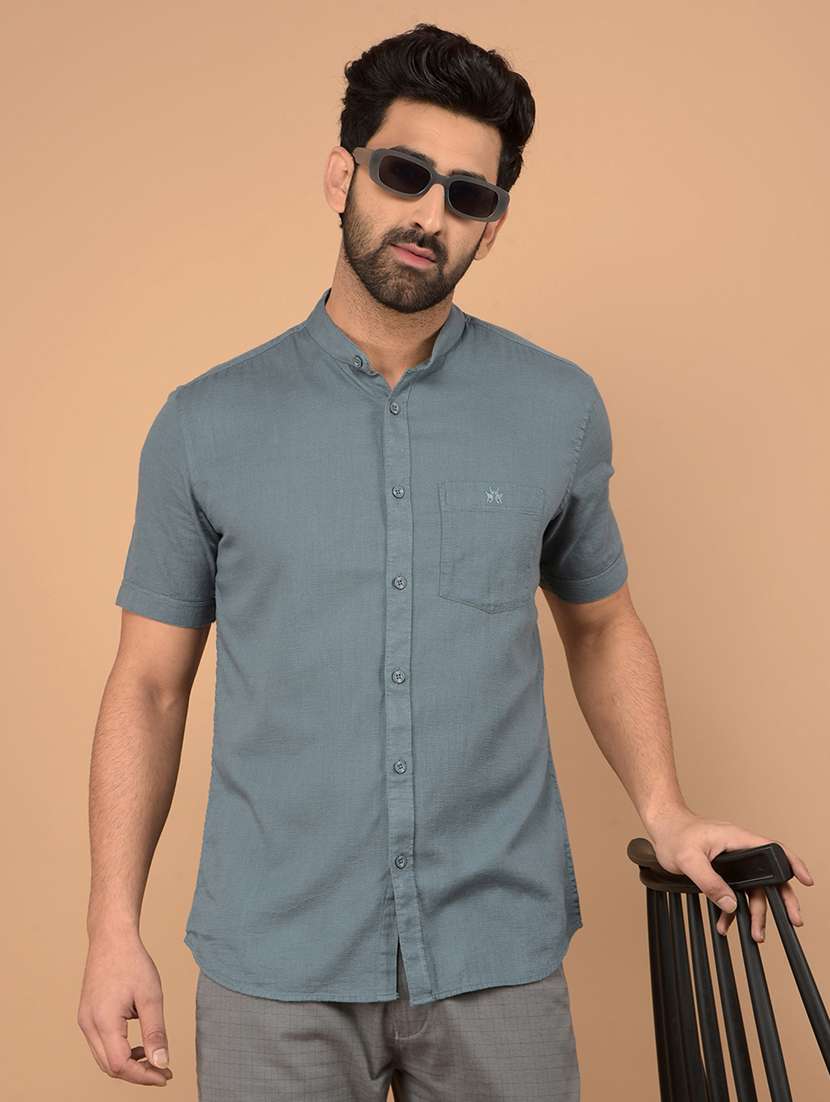men short sleeves plain casual shirt