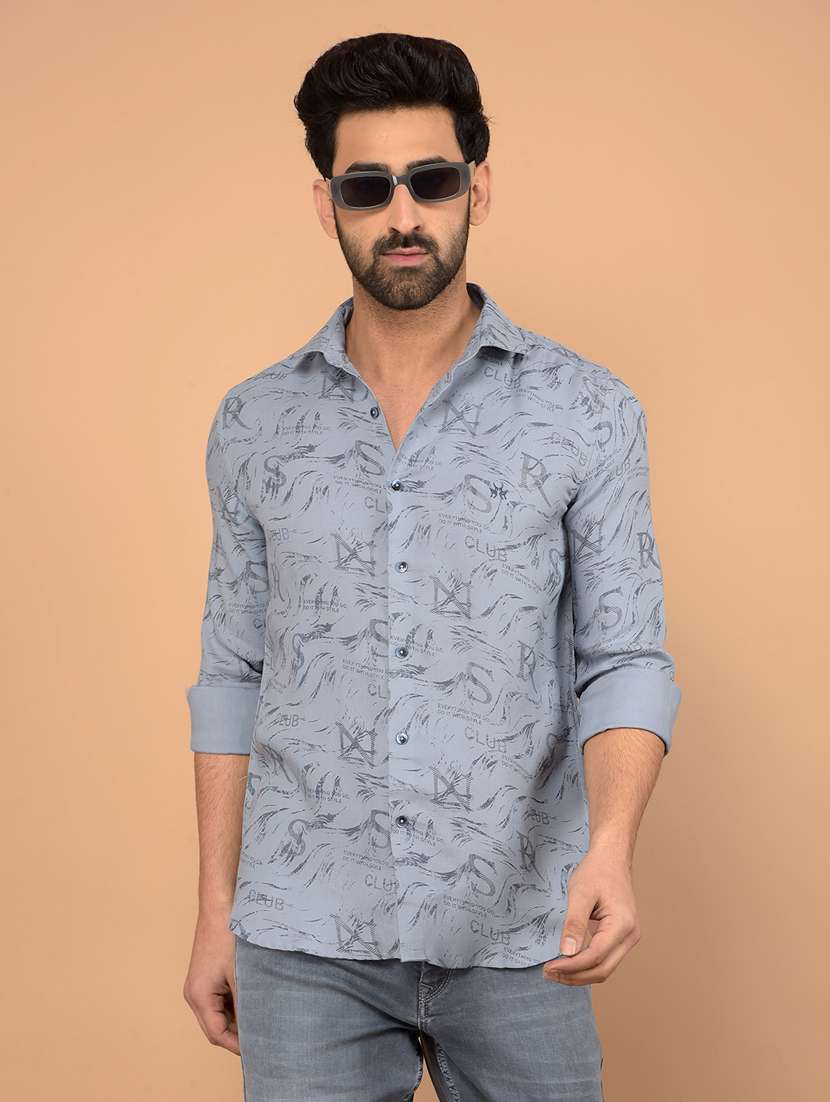 men long sleeves printed casual shirt