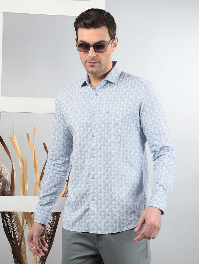 men long sleeves printed casual shirt