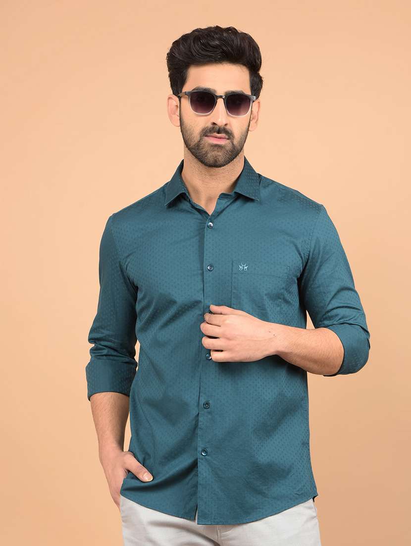 men long sleeves self design casual shirt