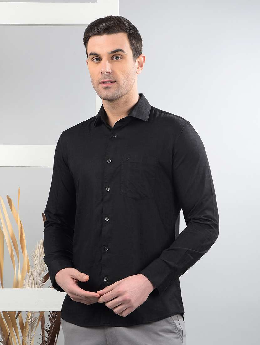 men long sleeves self design casual shirt