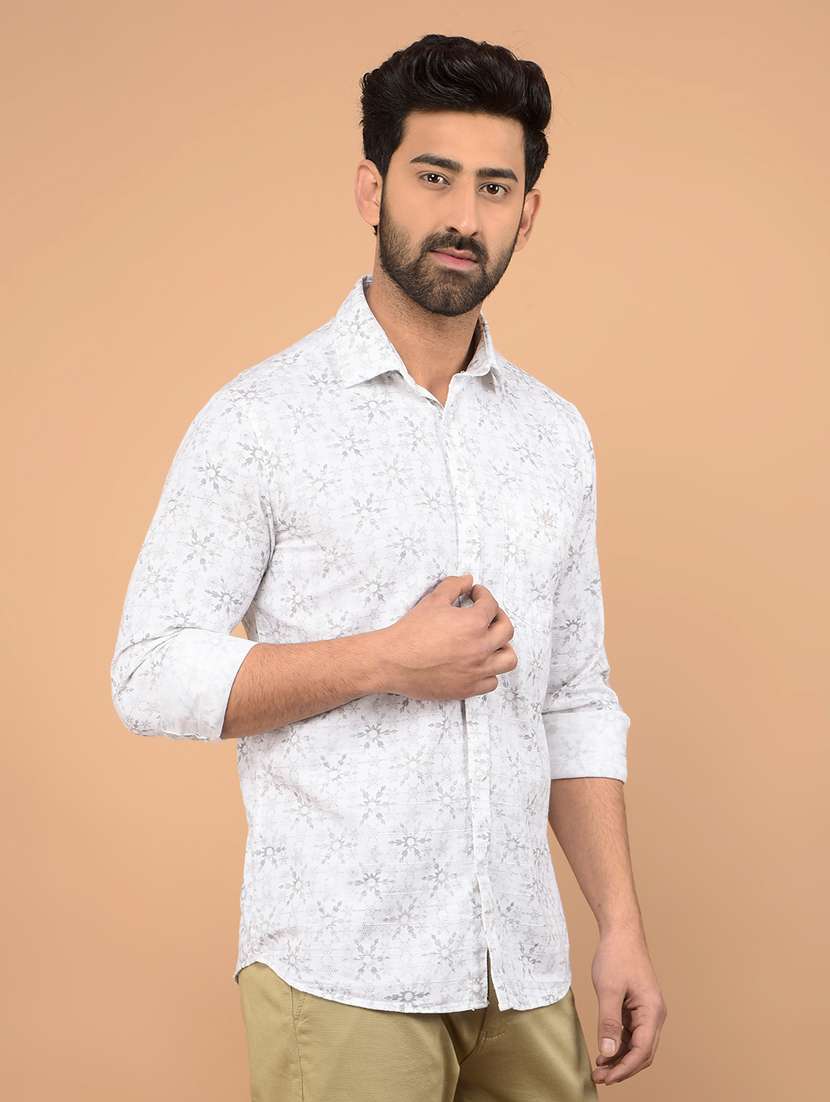 men long sleeves printed casual shirt