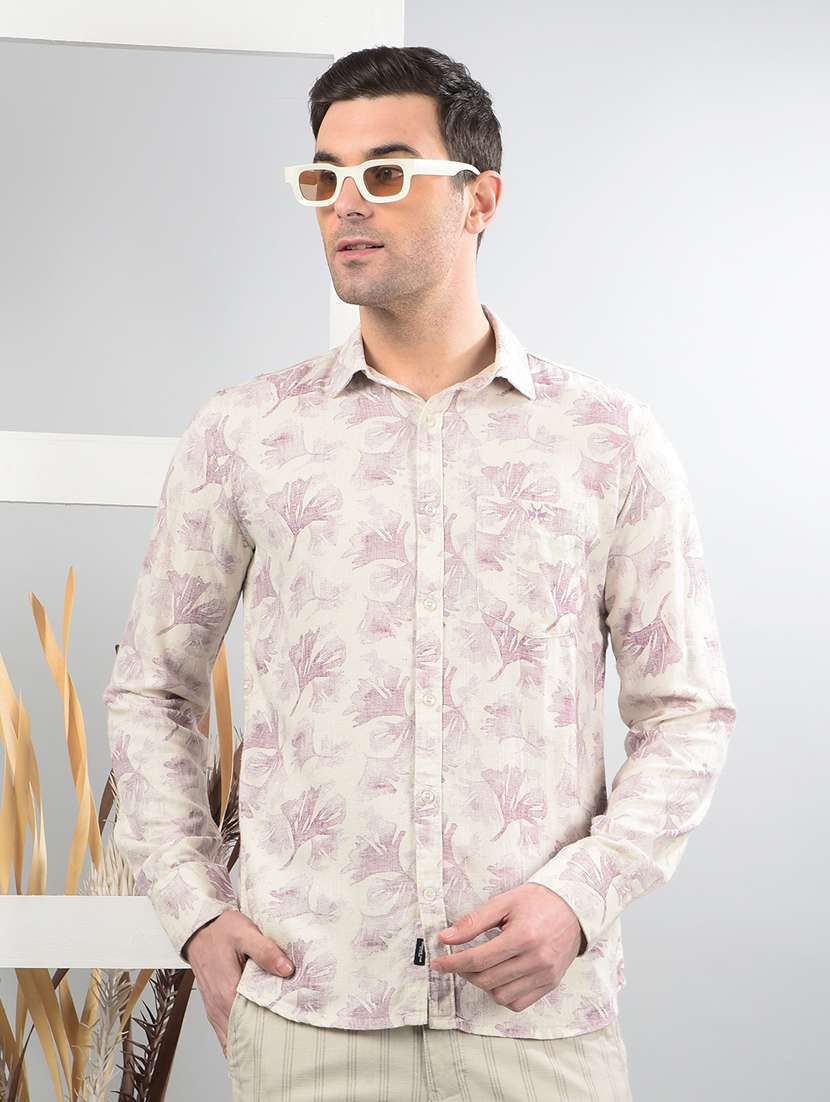 men long sleeves printed casual shirt