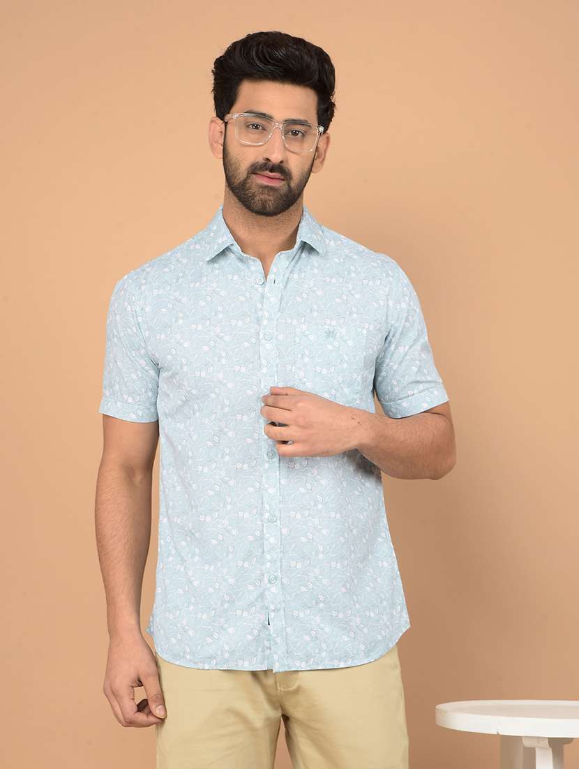 men short sleeves printed casual shirt