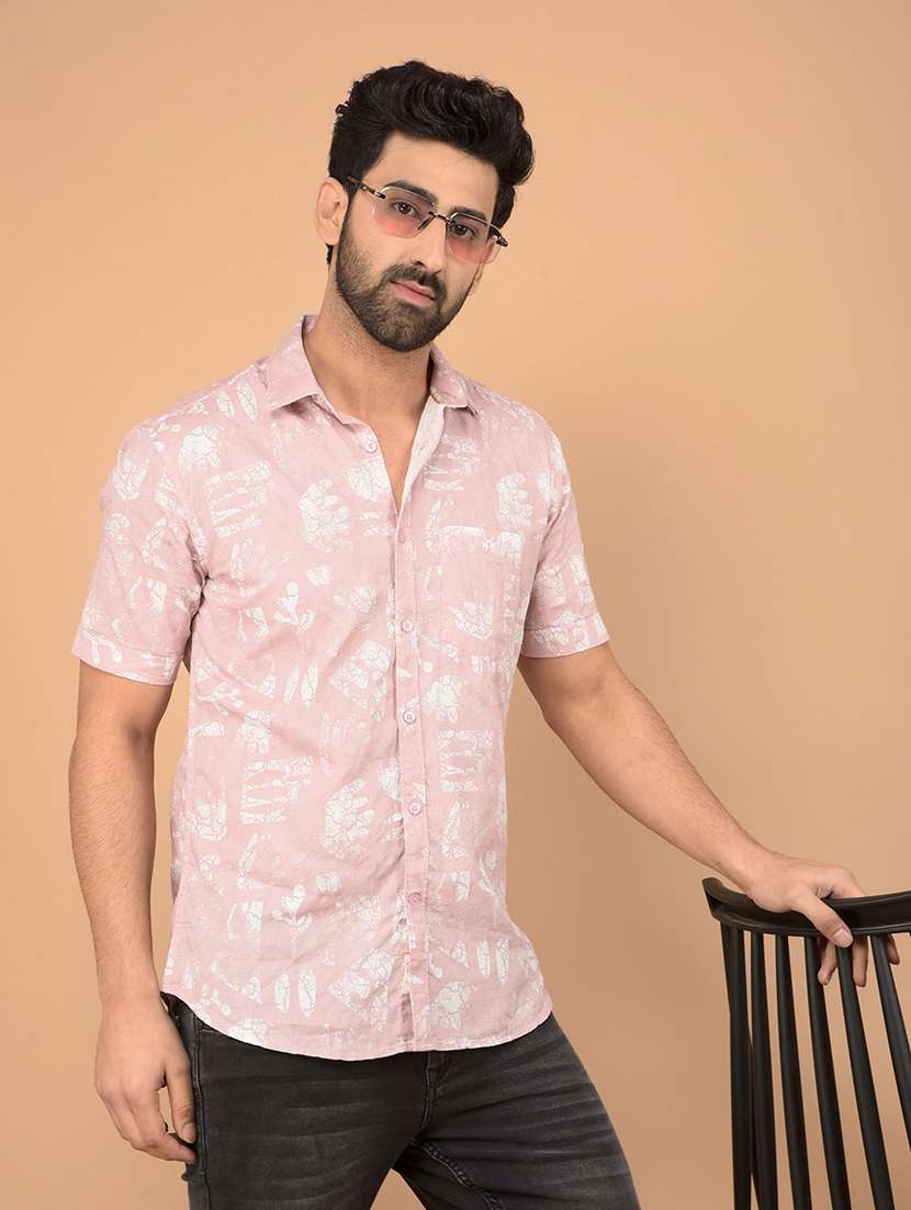 men short sleeves self design casual shirt