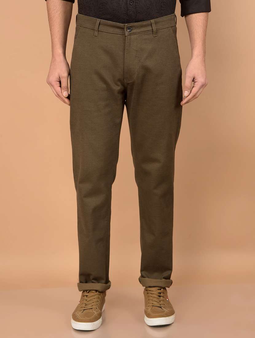 men solid mid rise chinos  