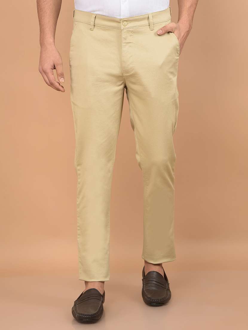men solid mid rise chinos 