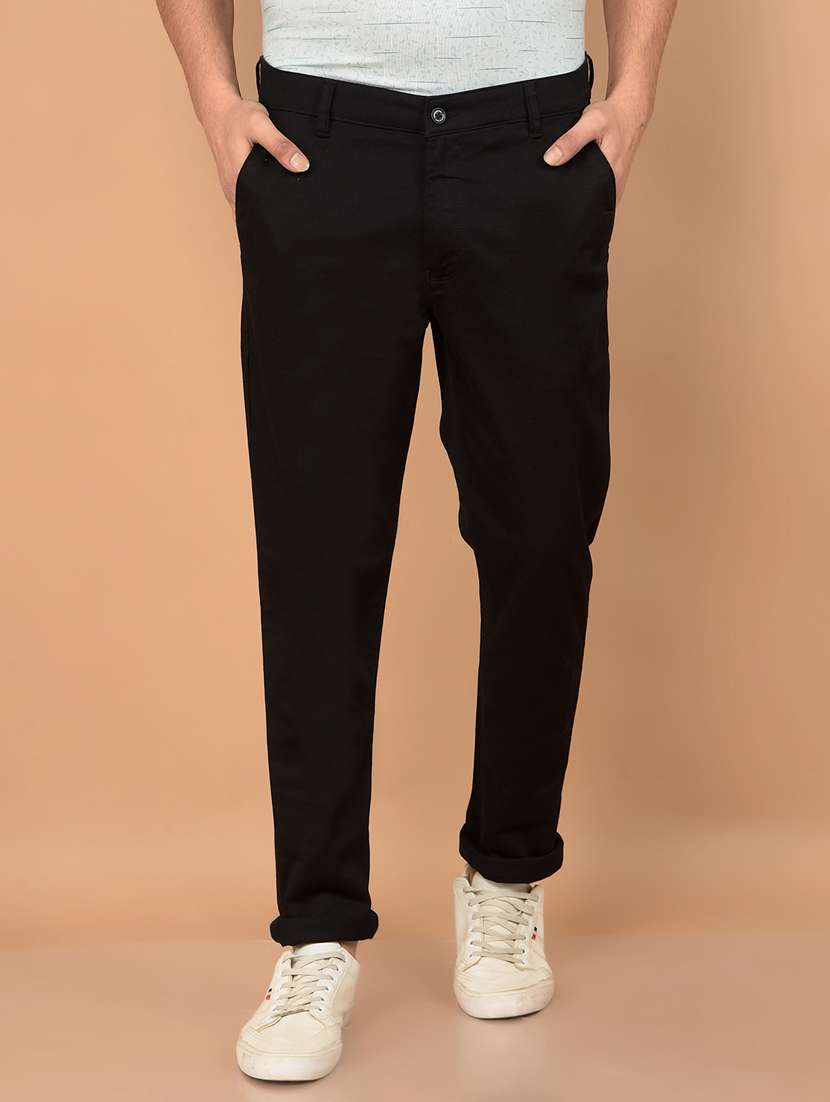 men solid mid rise chinos 