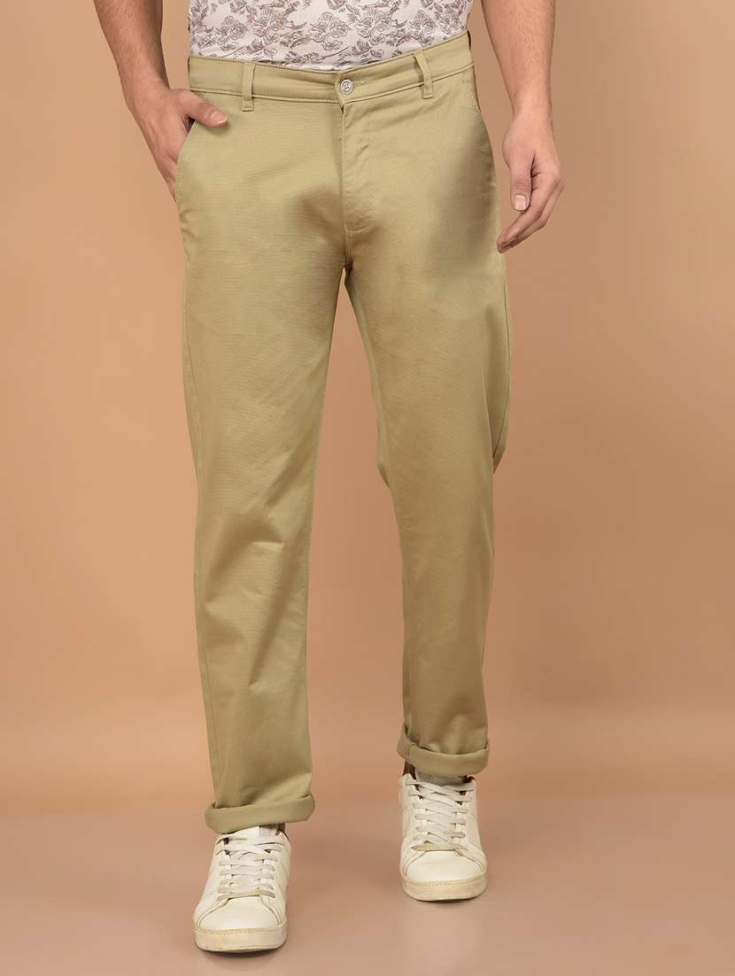 men solid mid rise chinos 