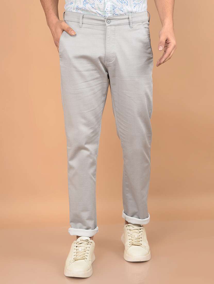 men solid mid rise chinos 