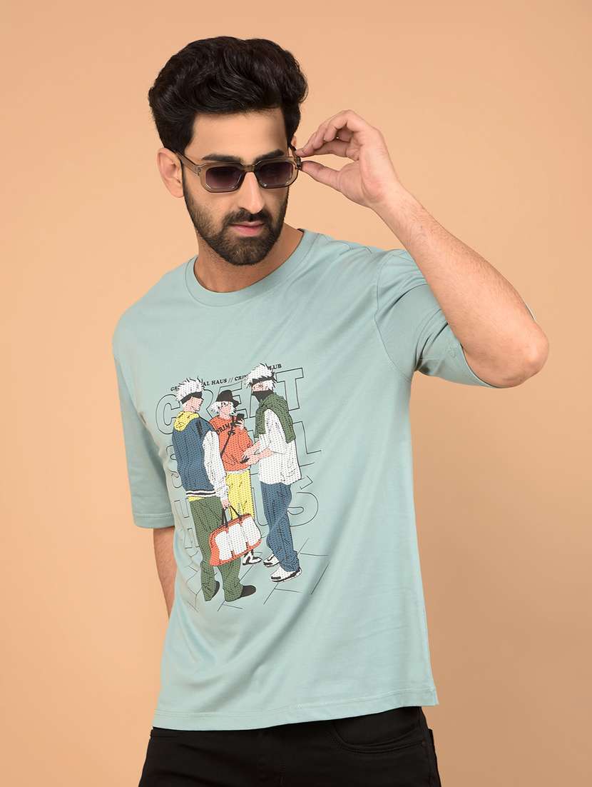 men short sleeves front print t-shirt