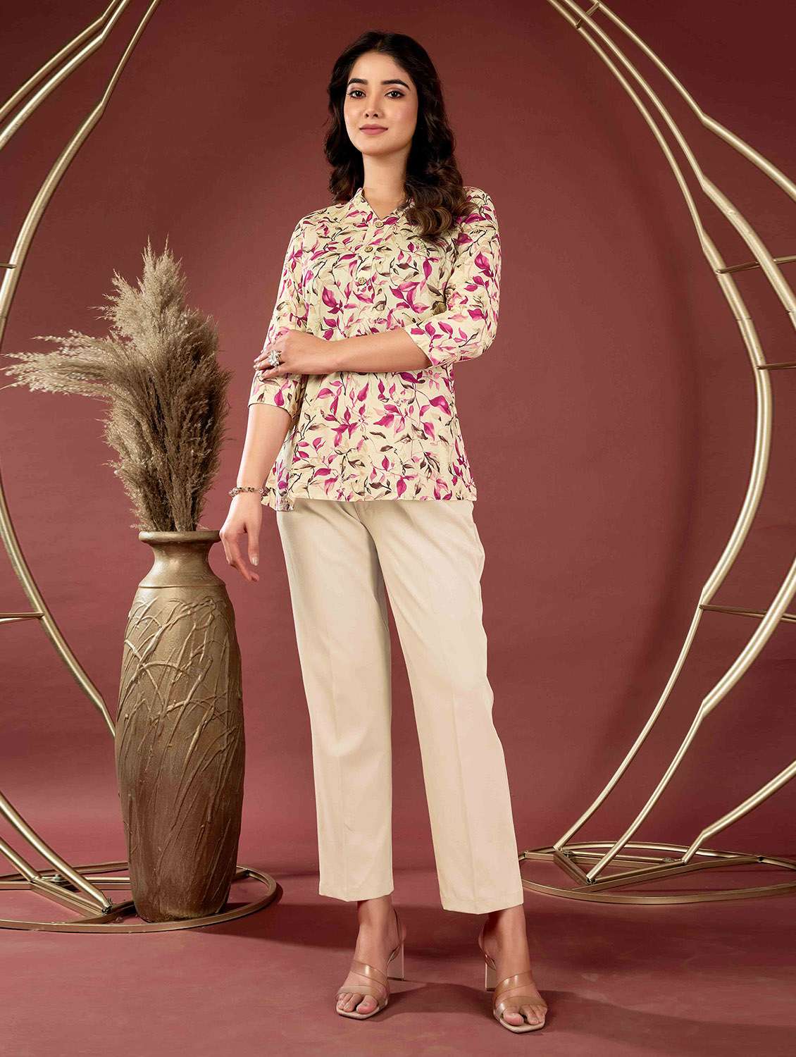 women printed three quarter sleeve top - 21732745 - Standard Image - 3