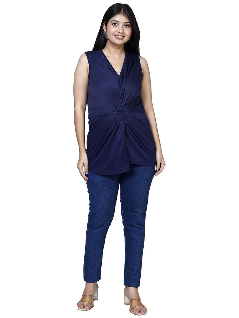 women navy blue solid sleeveless top - 21732766 -  Zoom Image - 0