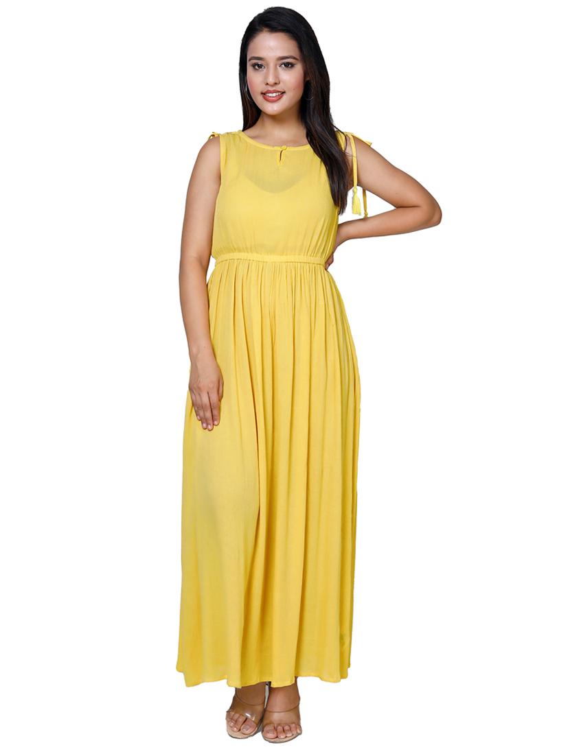 women black solid sleeveless a-line maxi dress - 21732859 -  Zoom Image - 0