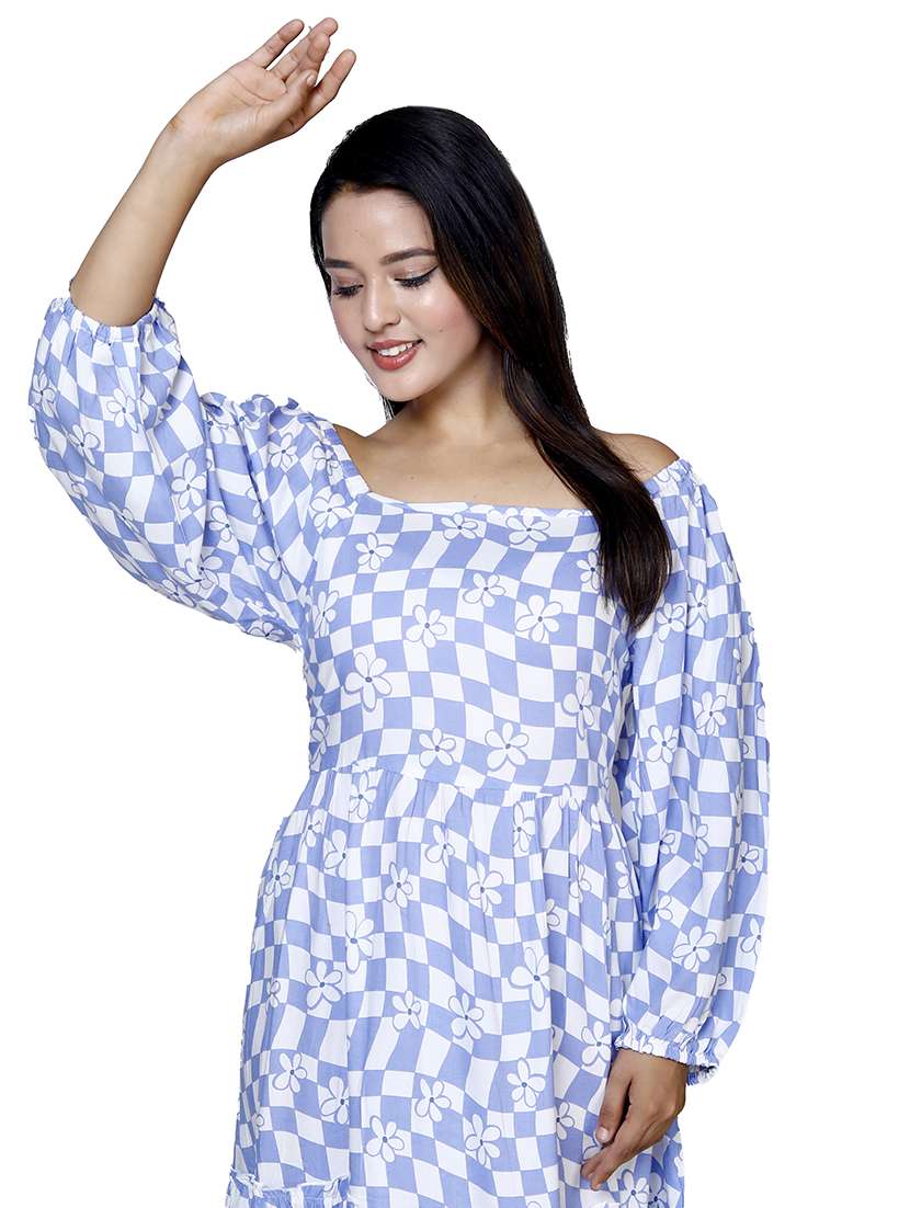 women printed long sleeve off shoulder dress - 21732864 -  Standard Image - 3