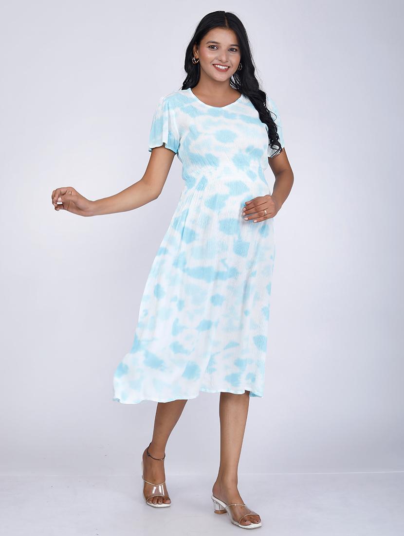 women light blue tie & dye maternity wear dress - 21732865 - Zoom Image - 0