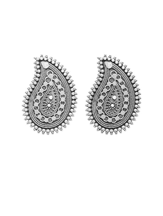 silver-toned & silver-plated oxidized studs earrings