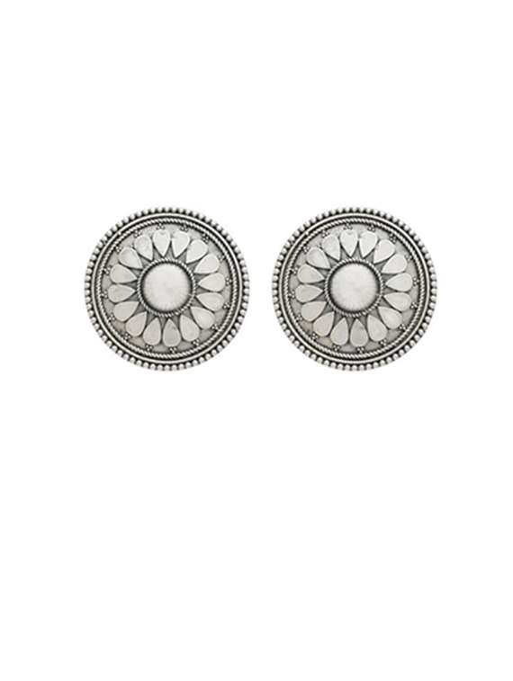 silver-toned & silver-plated oxidized studs earrings