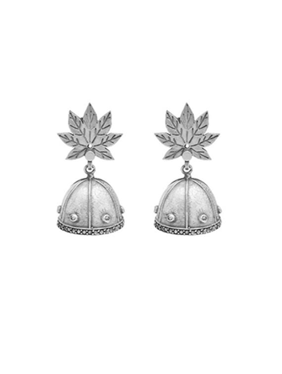 silver-toned & silver-plated oxidized jhumka earrings - 21733278 -  Zoom Image - 0