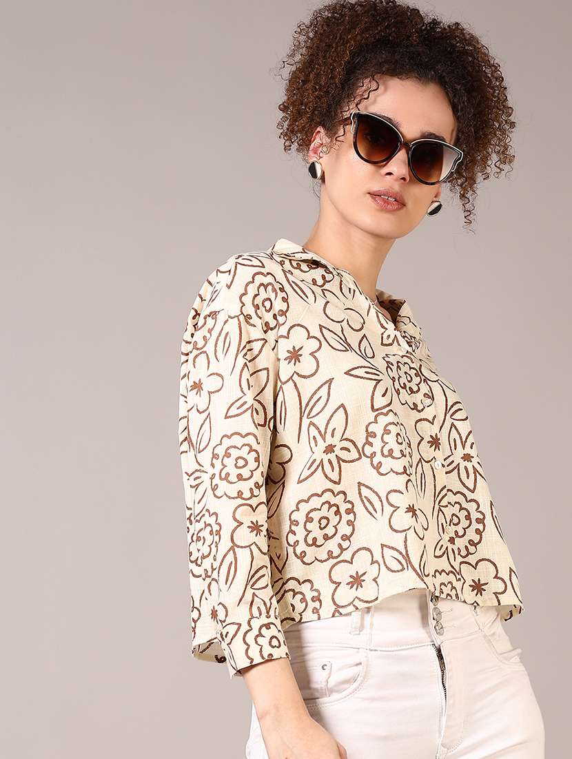 women printed collared long sleeve shirt