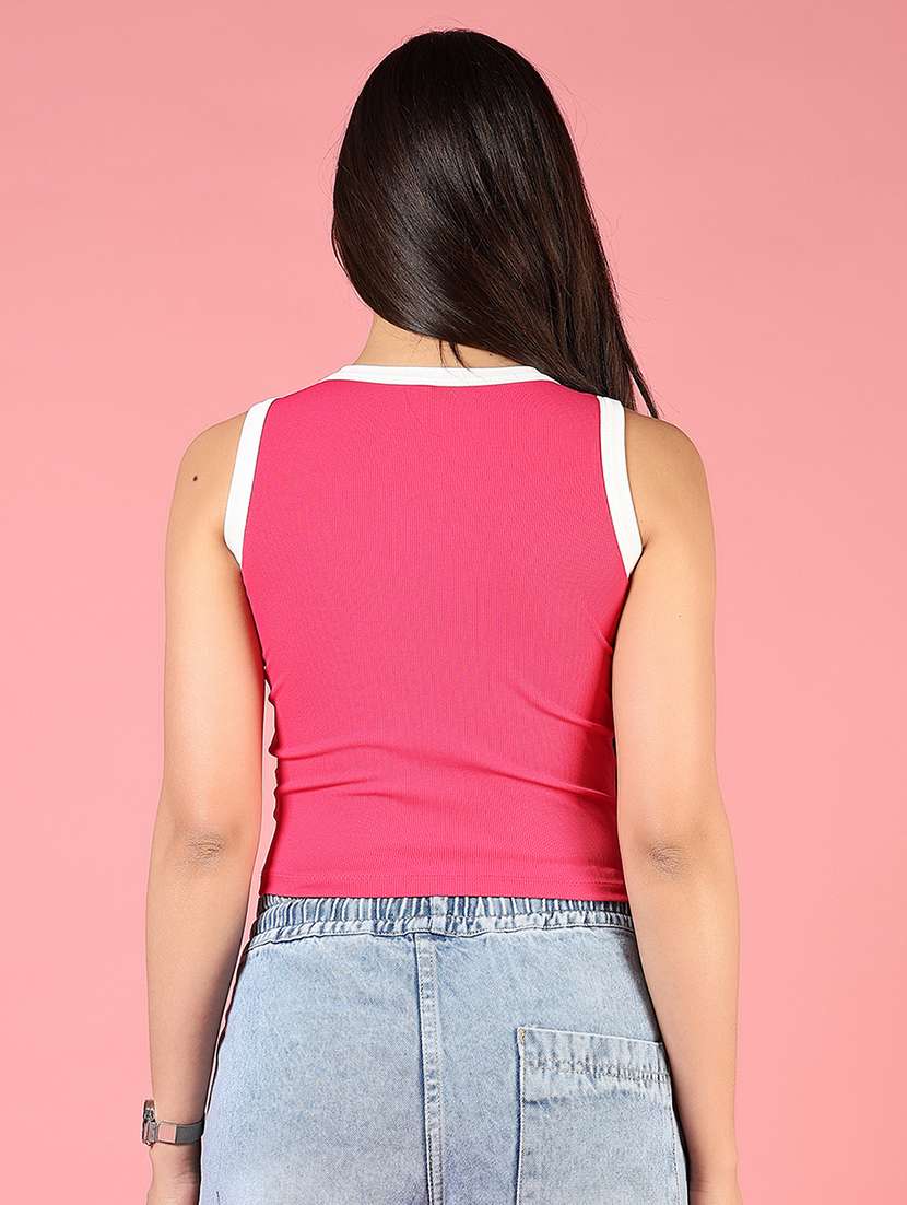 women pink typographic sleeveless crop top - 21733400 -  Standard Image - 3