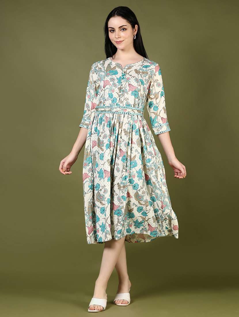 women printed notch neck flared ethnic dress - 21733415 - Zoom Image - 0