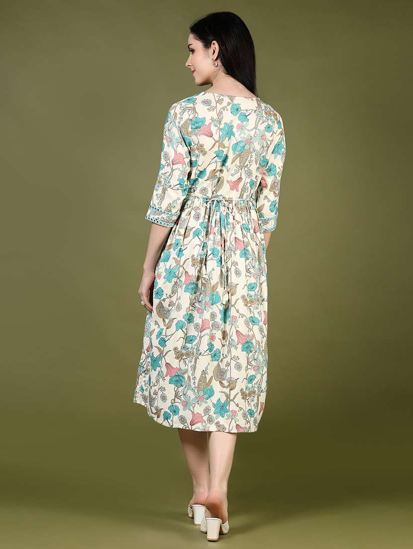 women printed notch neck flared ethnic dress - 21733415 - Standard Image - 3