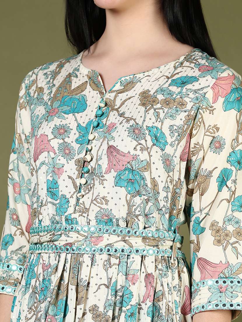 women printed notch neck flared ethnic dress - 21733415 - Standard Image - 5