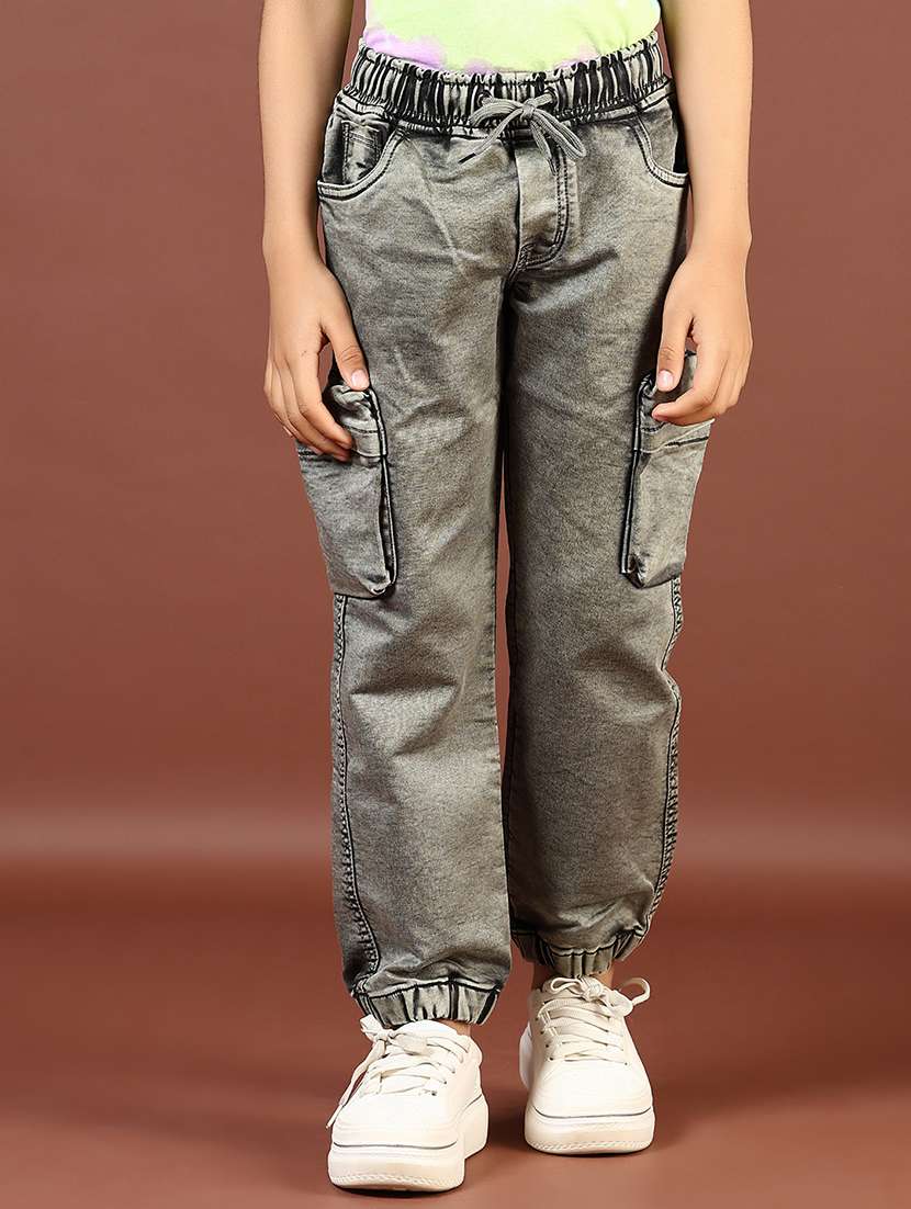 boys solid mid rise denim cargo