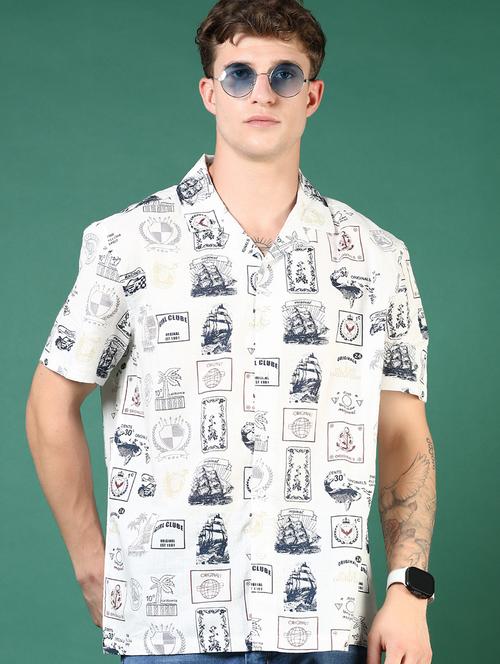 men printed cuban collared casual shirt - 21733449 -  Standard Image - 0