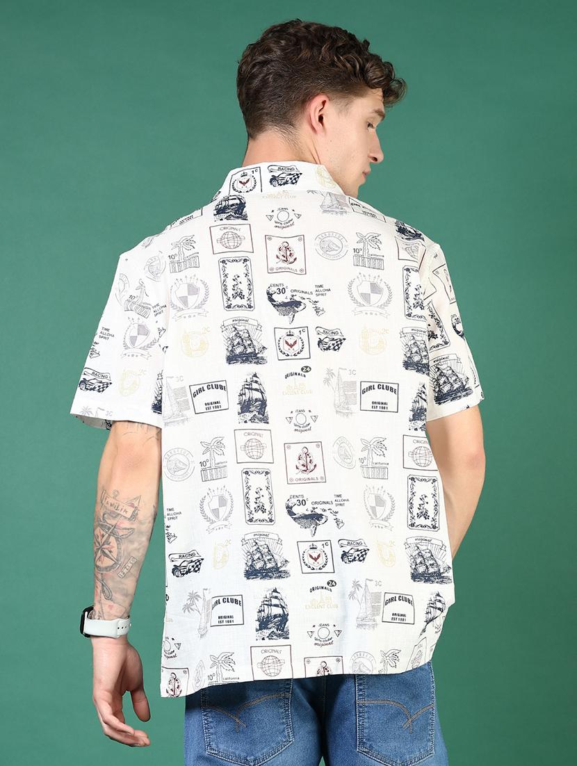 men printed cuban collared casual shirt - 21733449 - Standard Image - 3