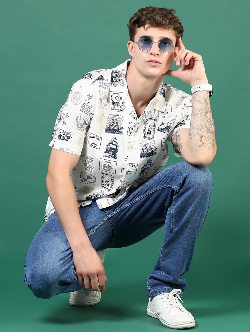 men printed cuban collared casual shirt - 21733449 - Standard Image - 5