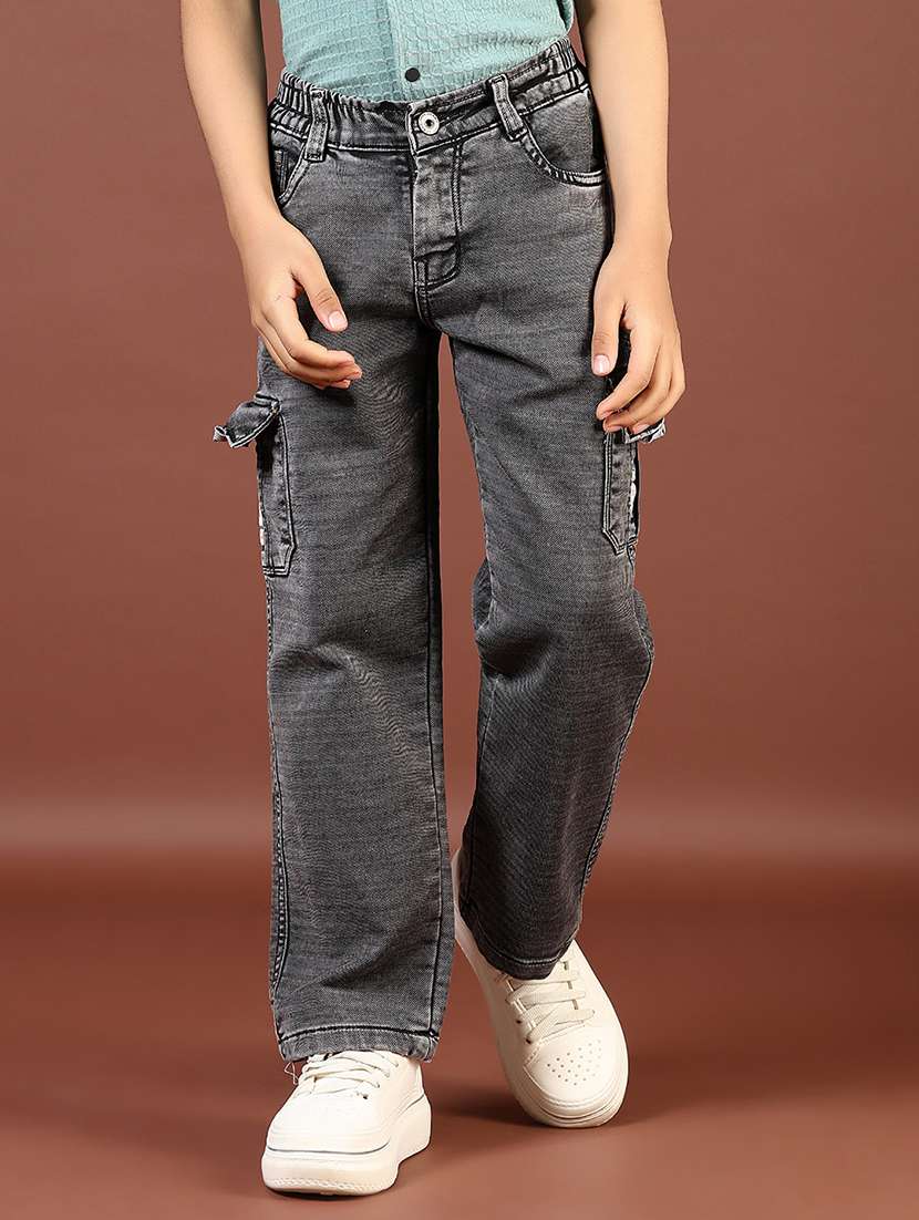 boys solid mid rise denim cargo