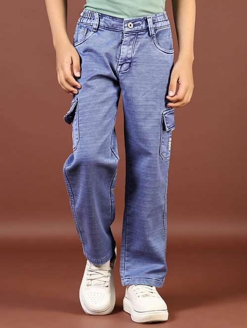 boys solid mid rise denim cargo - 21733483 - Standard Image - 0