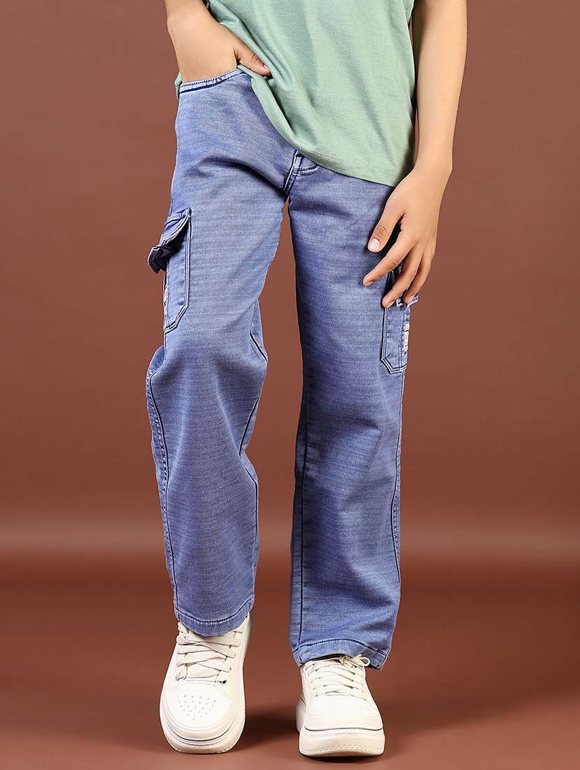 boys solid mid rise denim cargo - 21733483 - Standard Image - 3