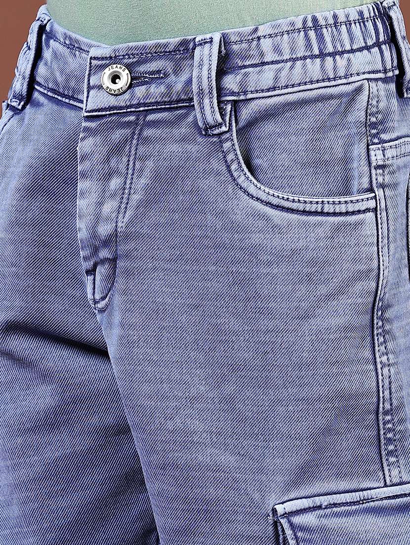 boys solid mid rise denim cargo - 21733483 - Standard Image - 5