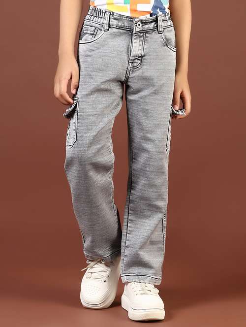 boys solid mid rise denim cargo - 21733484 -  Standard Image - 0
