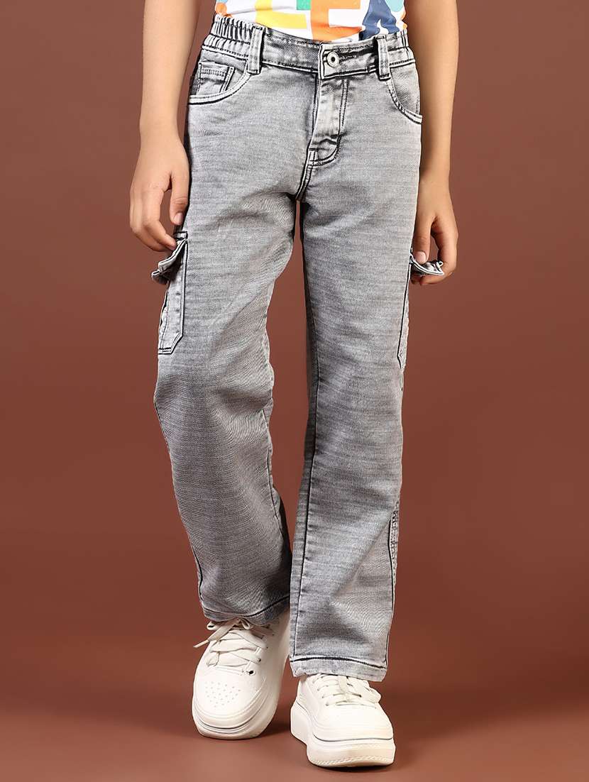 boys solid mid rise denim cargo