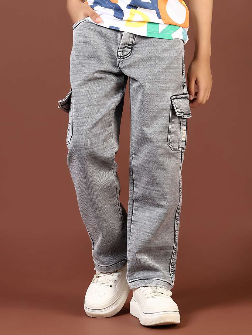 boys solid mid rise denim cargo - 21733484 -  Standard Image - 3