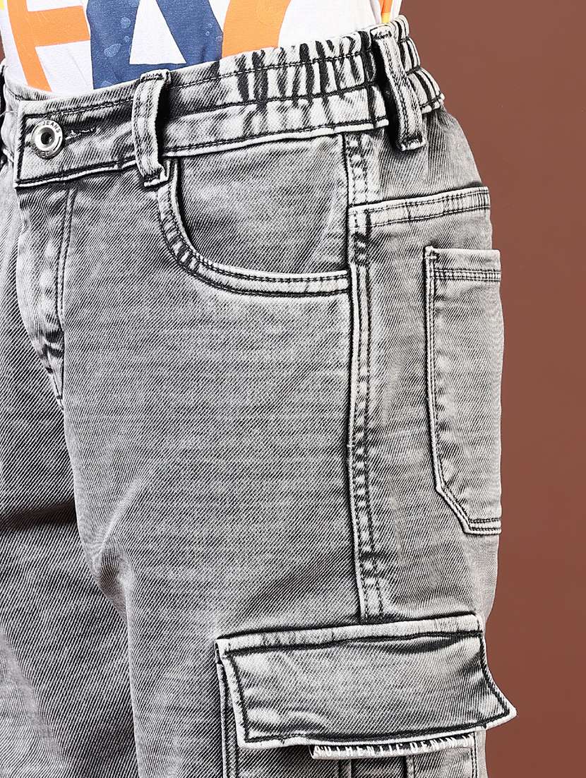boys solid mid rise denim cargo - 21733484 -  Standard Image - 5