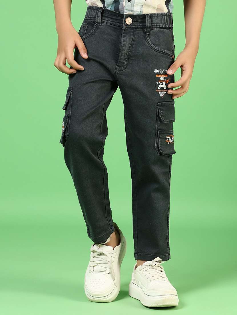 boys solid mid rise denim cargo