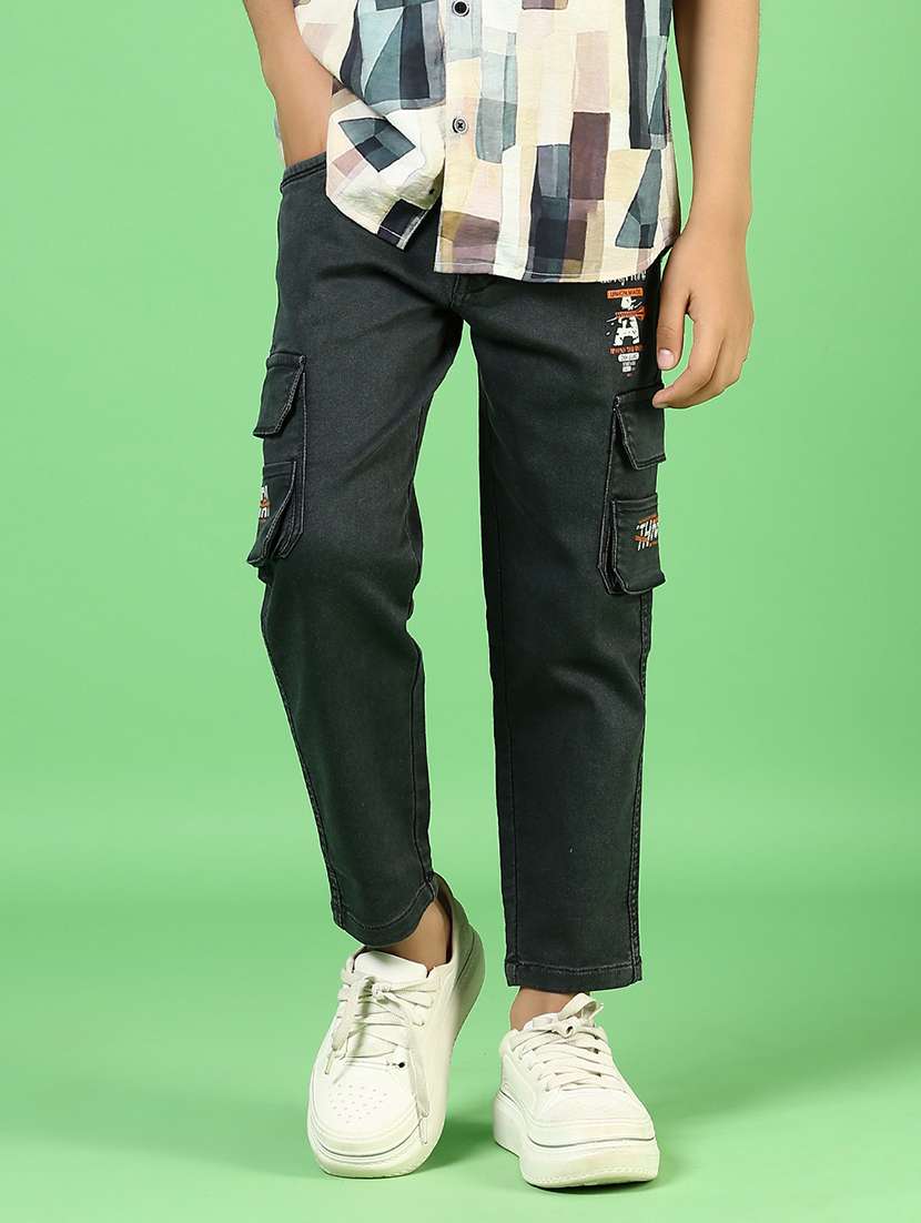 boys solid mid rise denim cargo - 21733493 -  Standard Image - 3