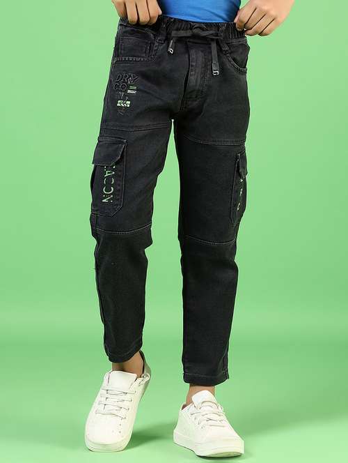 boys solid mid rise denim cargo - 21733498 -  Standard Image - 0