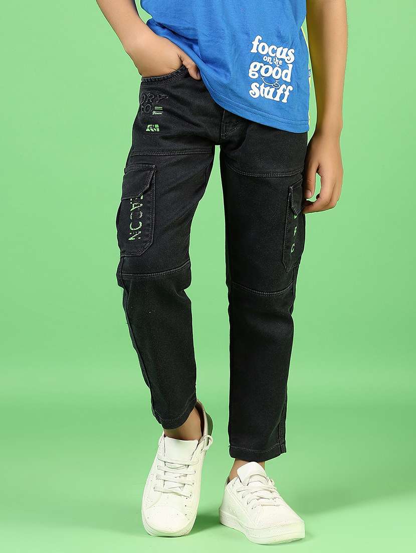 boys solid mid rise denim cargo - 21733498 -  Standard Image - 3