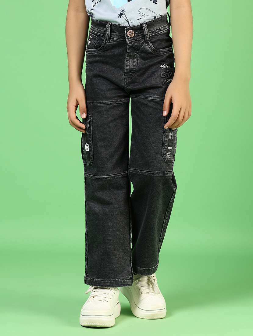 boys solid mid rise denim cargo