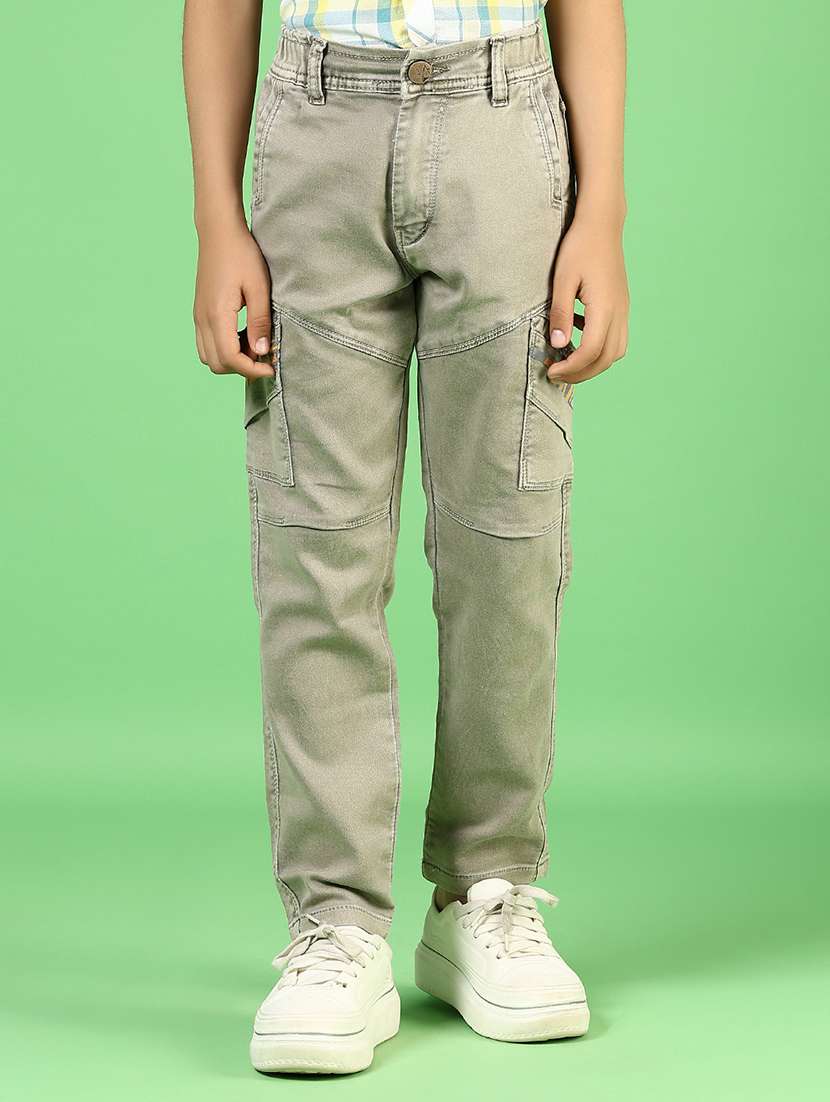 boys solid mid rise denim cargo
