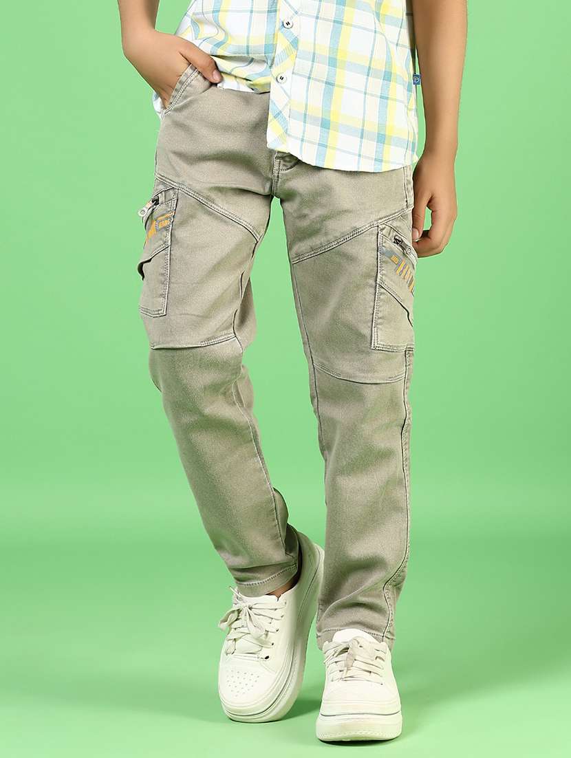 boys solid mid rise denim cargo - 21733505 -  Standard Image - 3