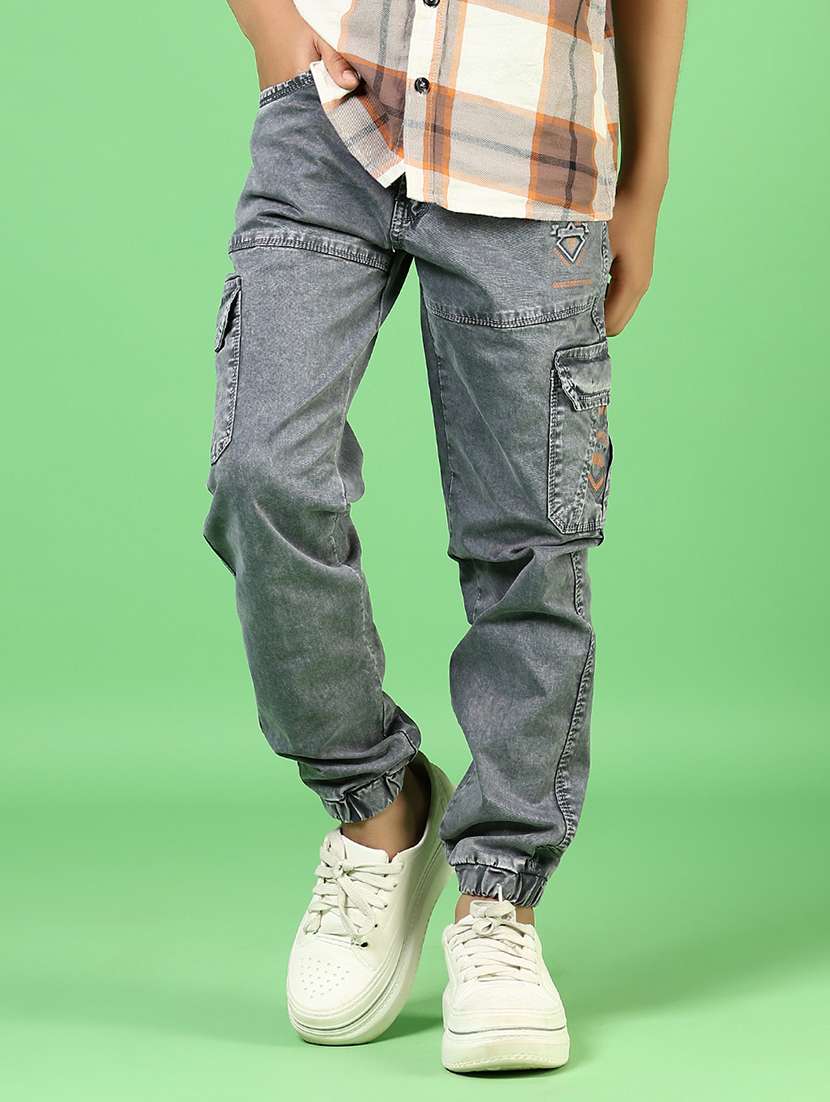 boys grey mid rise plain jogger cargo - 21733509 -  Standard Image - 3