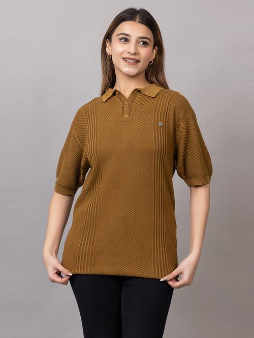 women self design short sleeve polo t-shirt - 21733599 - Standard Image - 0