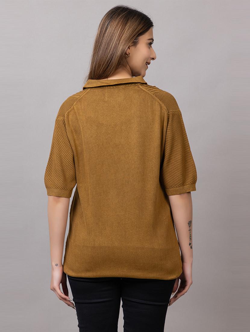 women self design short sleeve polo t-shirt - 21733599 - Standard Image - 3